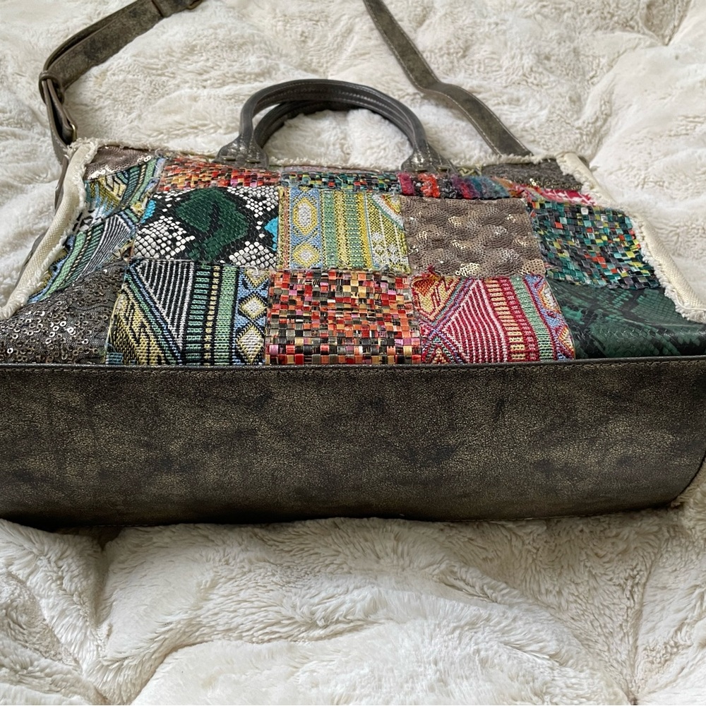 Antik Kraft Square Patchwork & Metallic Bag From … - image 4